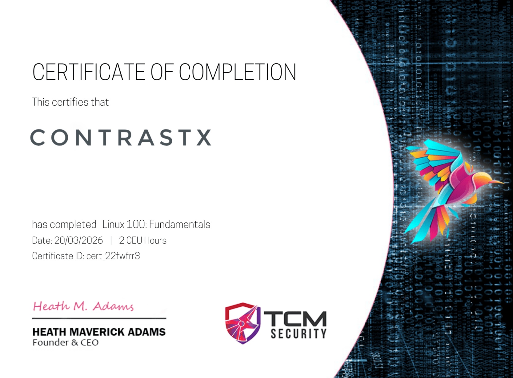 TCM Security Linux 100 Fundamentals Certificate